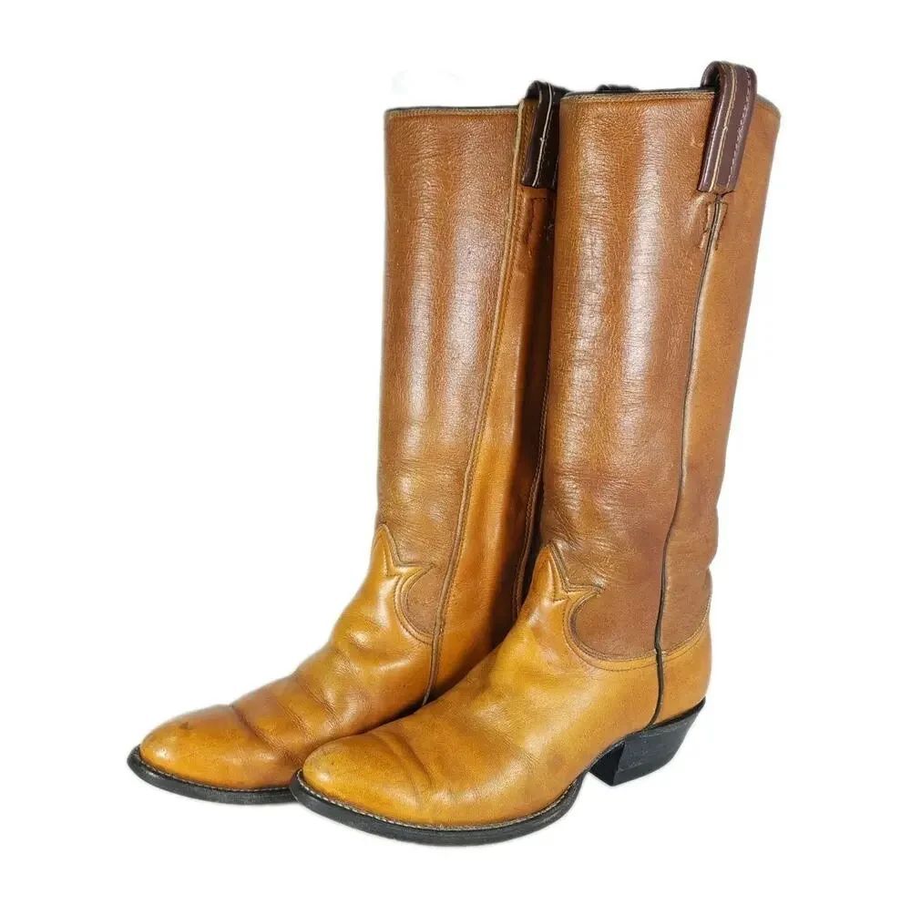 Tony Lama Women’s 70's Vtg US5,5B Tan Leather Pull On Cowgirl Westren Boots